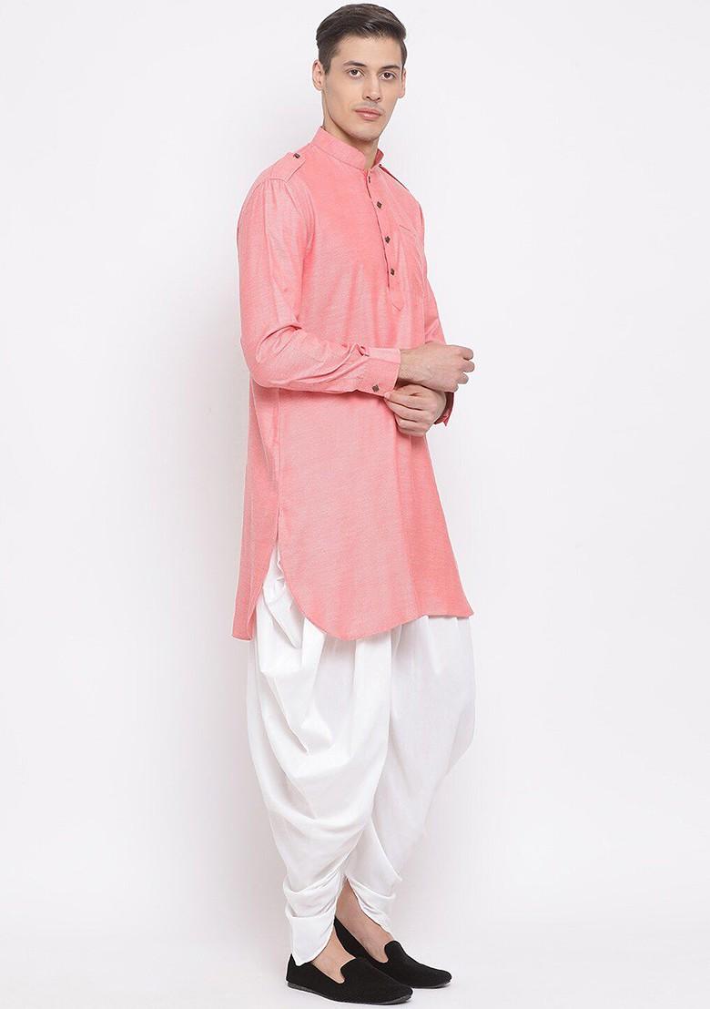 Red Solid Poly Blend Kurta Set For Men