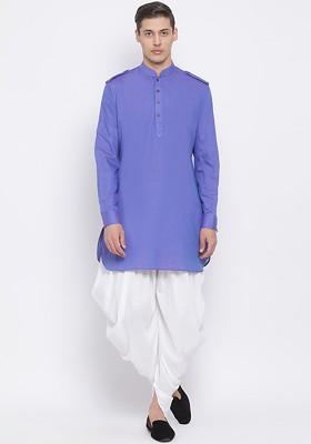 Purple Solid Poly Blend Kurta Set For Men