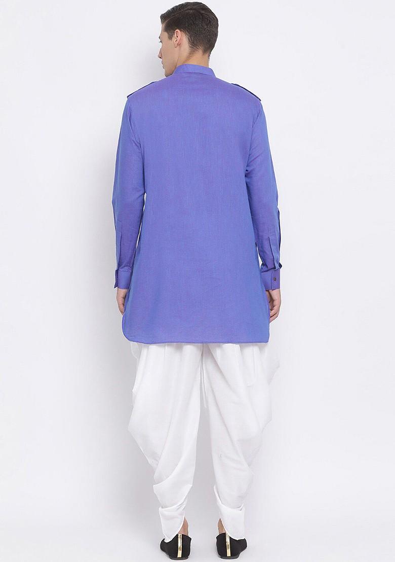 Purple Solid Poly Blend Kurta Set For Men