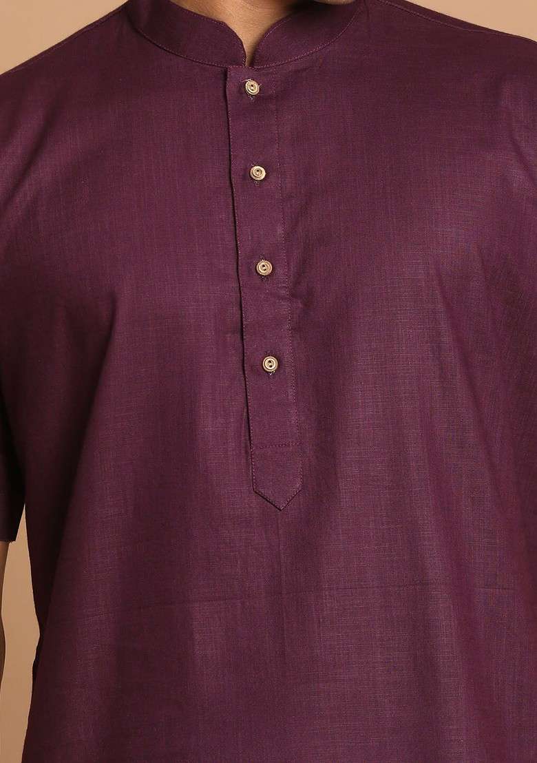 Purple Solid Poly Blend Kurta Set For Men - Indya