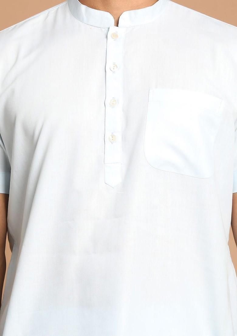 Blue Solid Cotton Kurta Set For Men