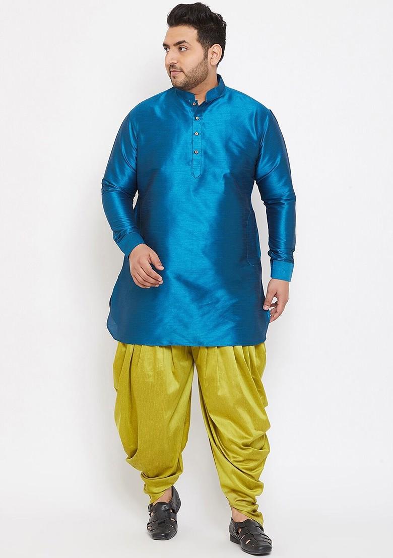 Turquoise Blue Solid Poly Blend Kurta Set For Men