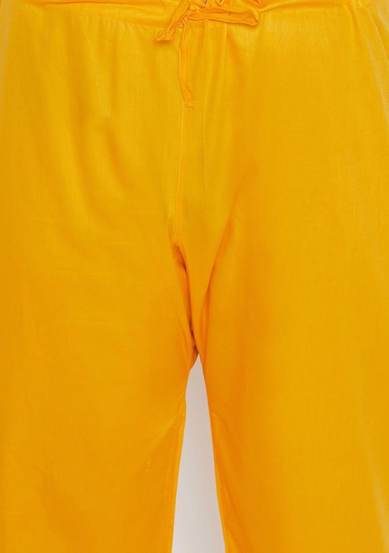 Yellow Solid Cotton Kurta Set For Men