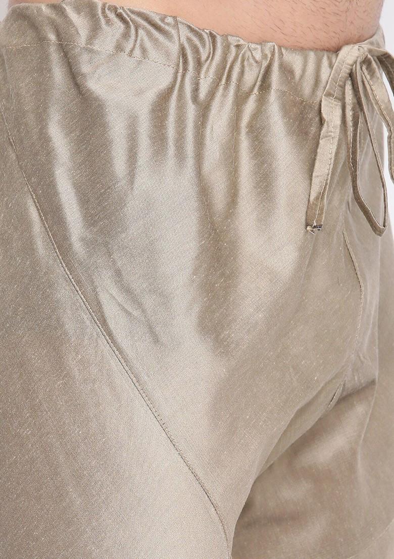 Beige Printed Poly Blend Kurta Set For Men