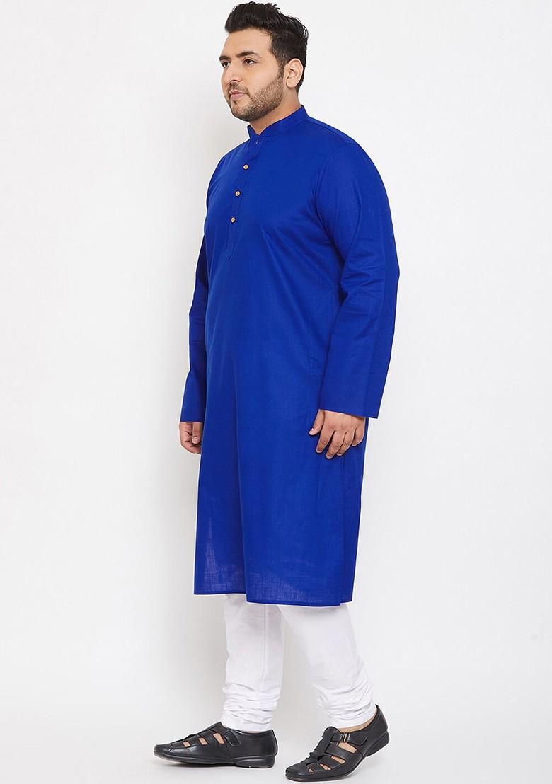 Blue Solid Poly Blend Kurta Set For Men