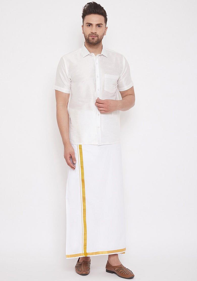 White Solid Poly Blend Kurta Set For Men