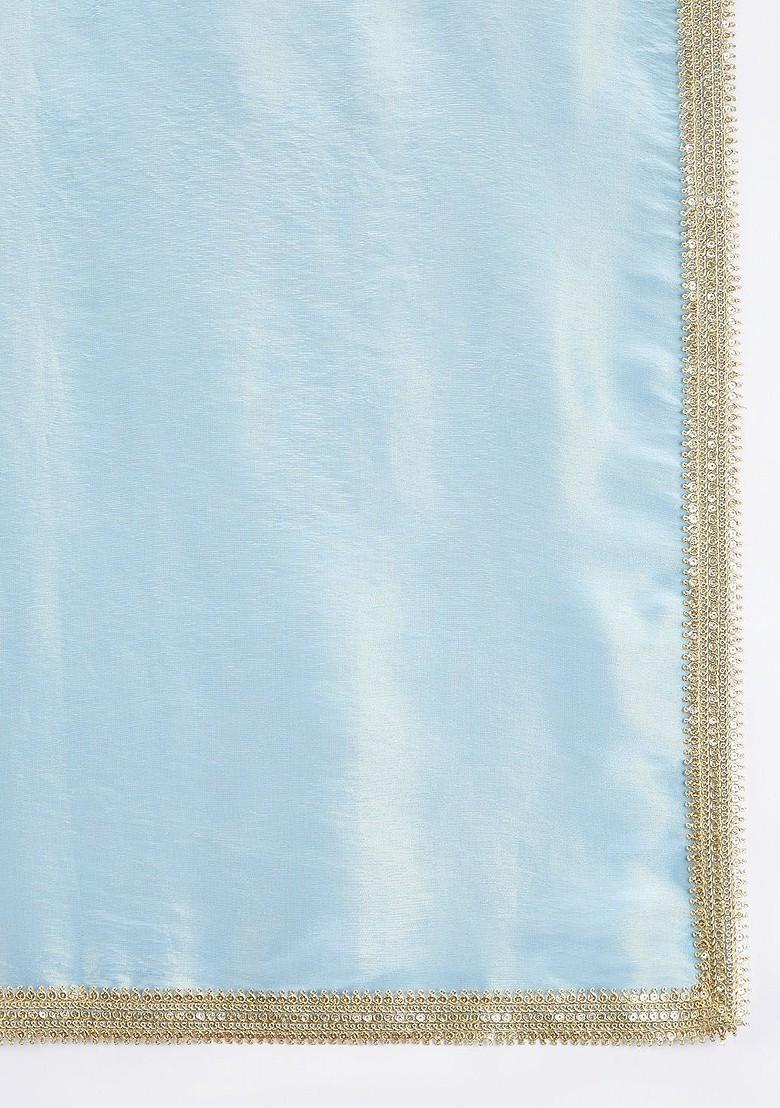 Blue Floral Print Poly Blend Kurta Set For Men