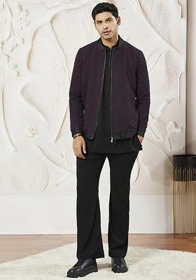 Burgundy Solid Poly Blend Kurta Set For Men