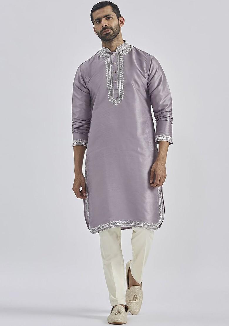 Purple Ethnic Motifs Poly Blend Kurta Set For Men