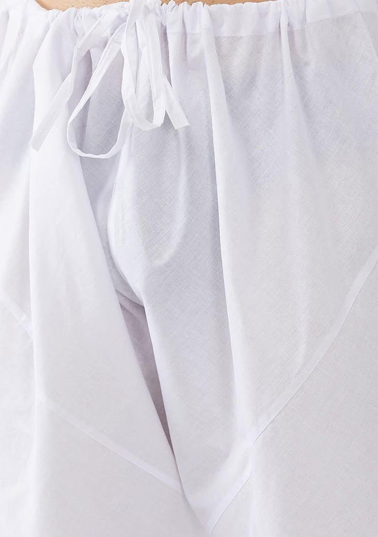White Solid Poly Blend Kurta Set For Men