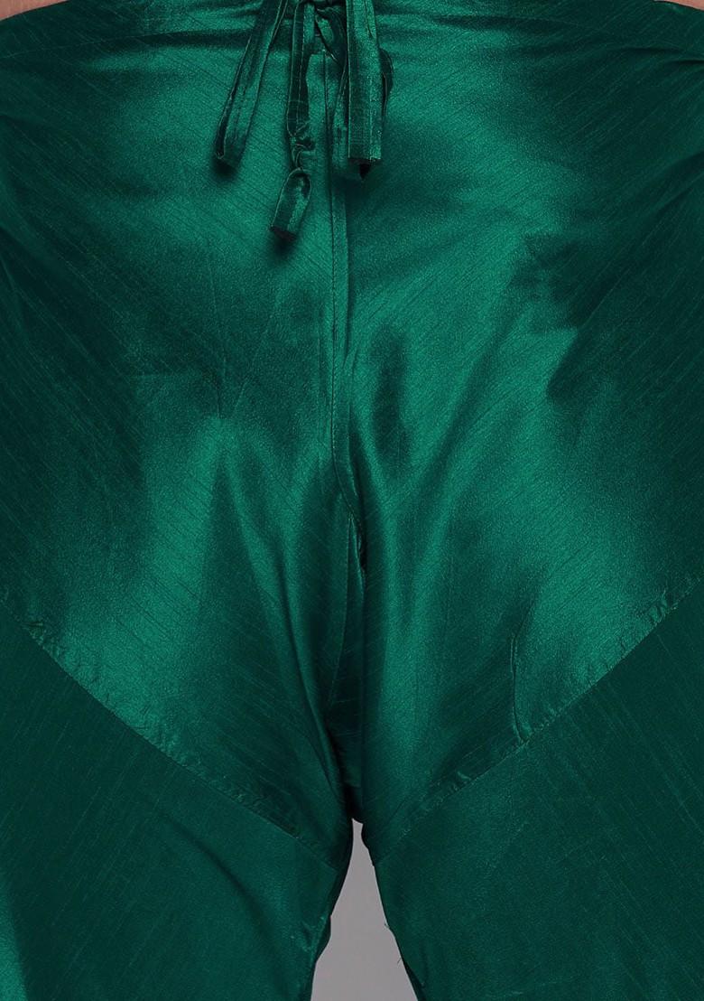 Green Floral Print Poly Blend Kurta Set For Men