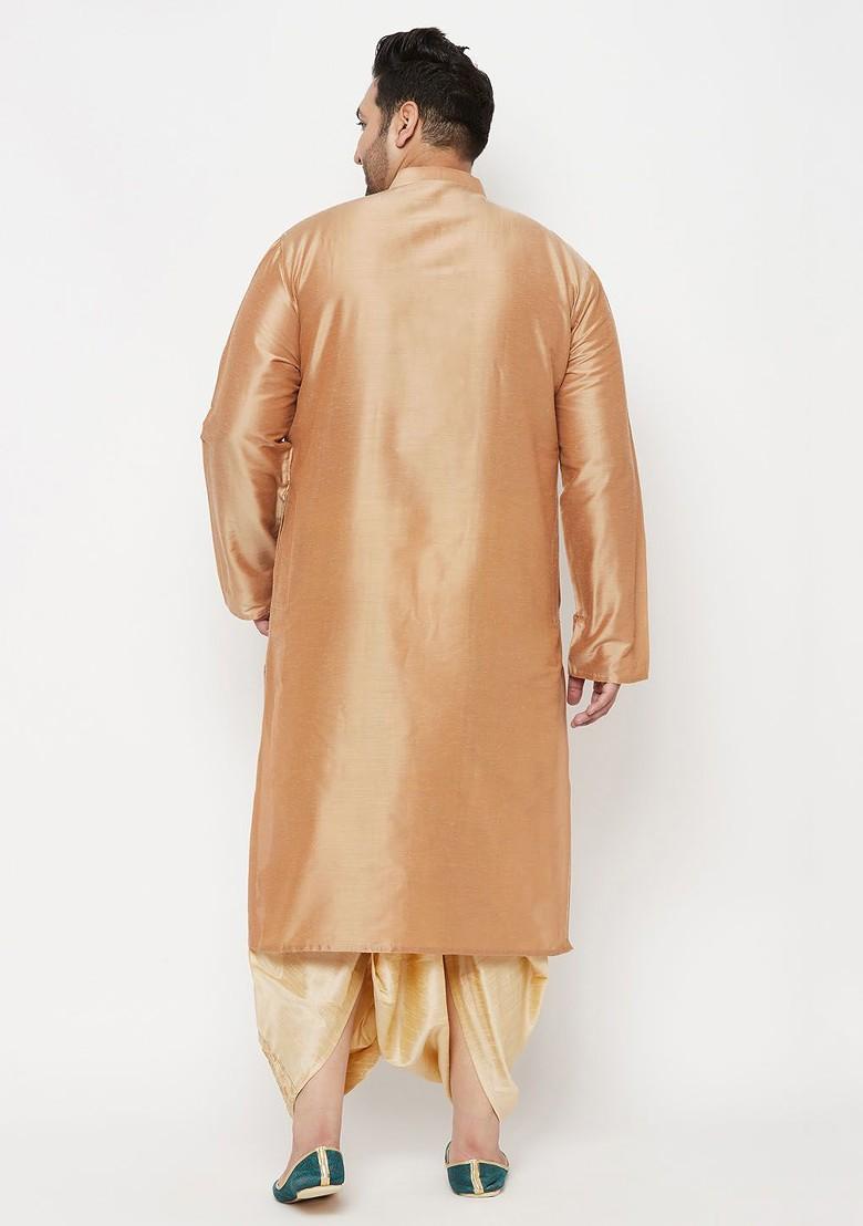 Rose Gold Embroidered Poly Blend Kurta Set For Men