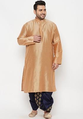 Rose Gold Solid Poly Blend Kurta Set For Men