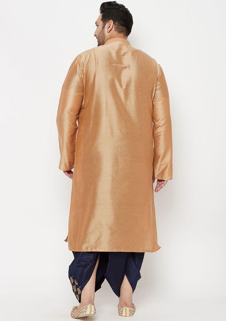 Rose Gold Solid Poly Blend Kurta Set For Men