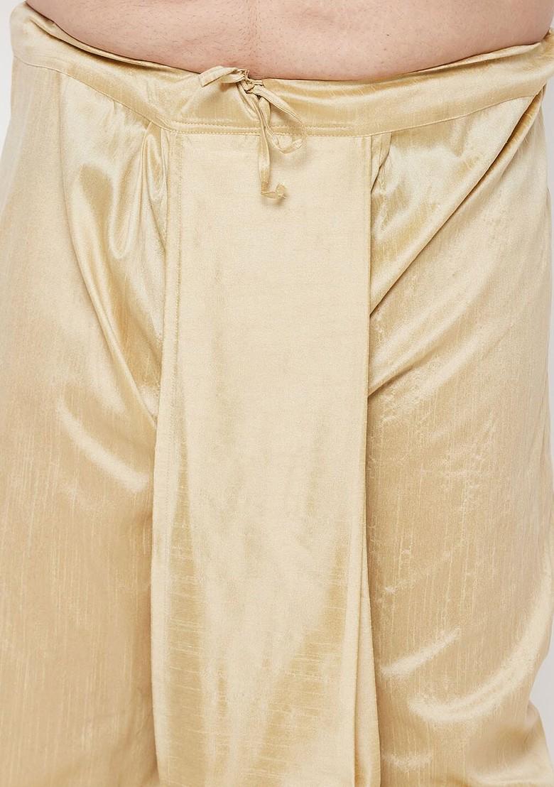 Gold Solid Poly Blend Kurta Set For Men