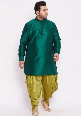 Green Solid Poly Blend Kurta Set For Men