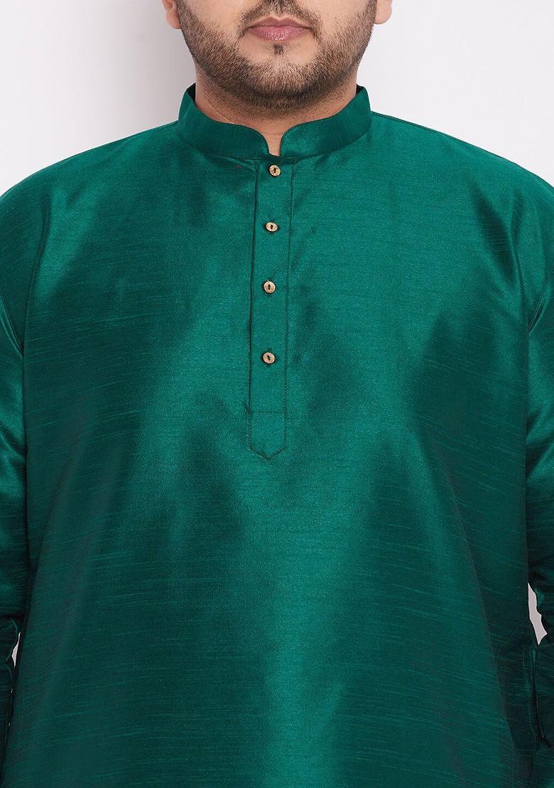 Green Solid Poly Blend Kurta Set For Men