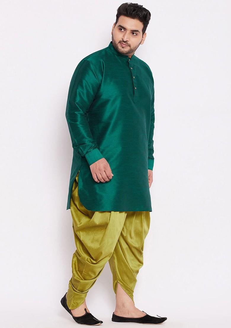 Green Solid Poly Blend Kurta Set For Men