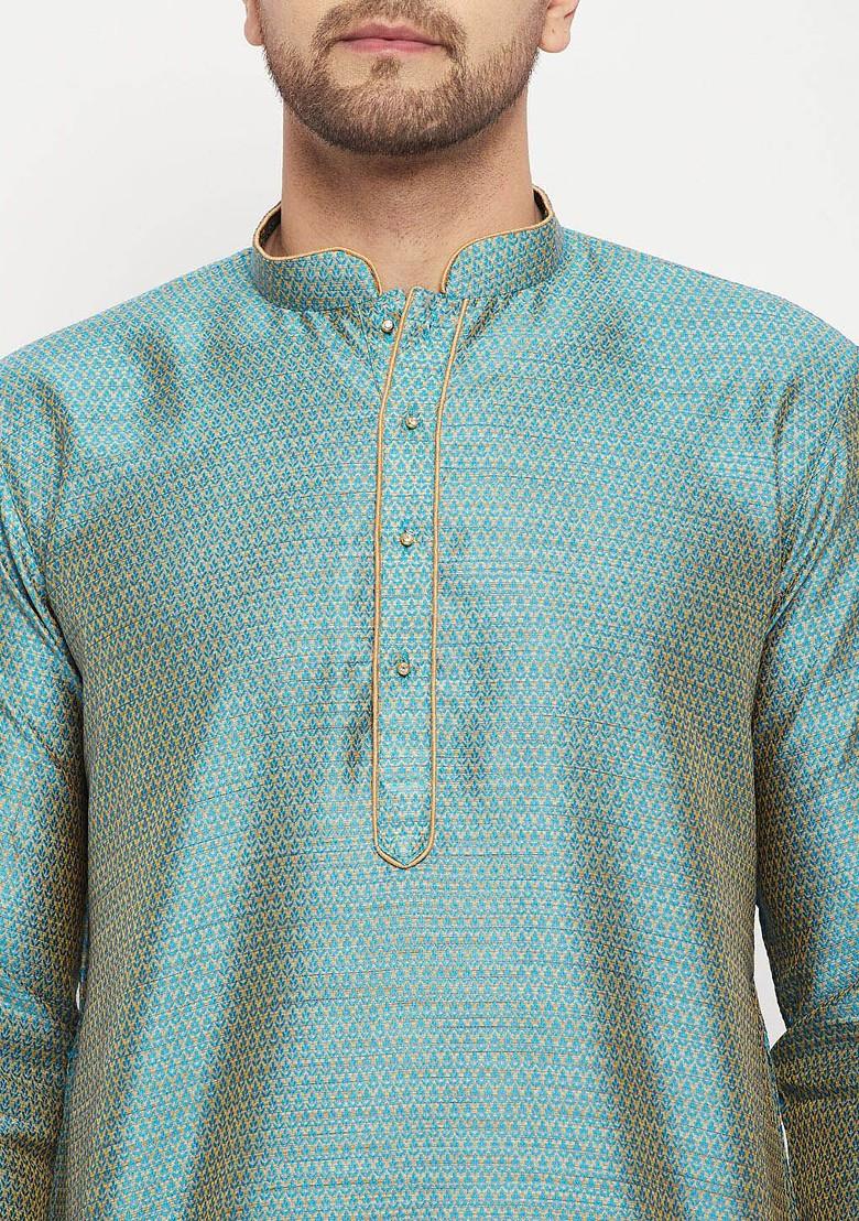 Green Ethnic Motifs Jacquard Kurta Set For Men