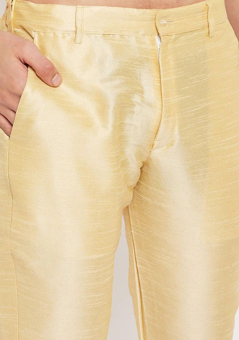 Gold Solid Poly Blend Kurta Set For Men