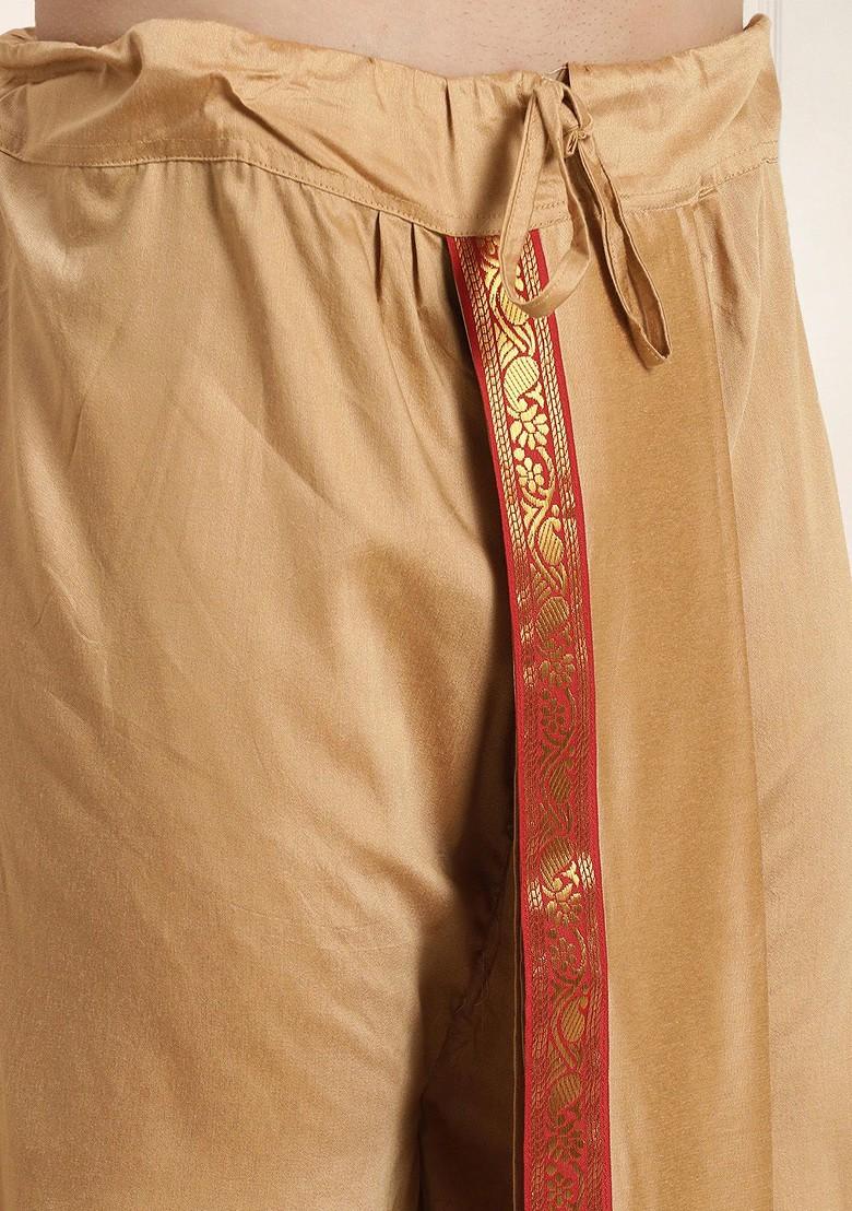 Beige Solid Poly Blend Kurta Set For Men