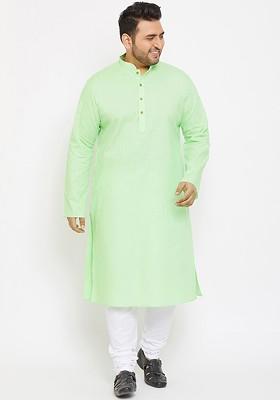 Green Solid Poly Blend Kurta Set For Men