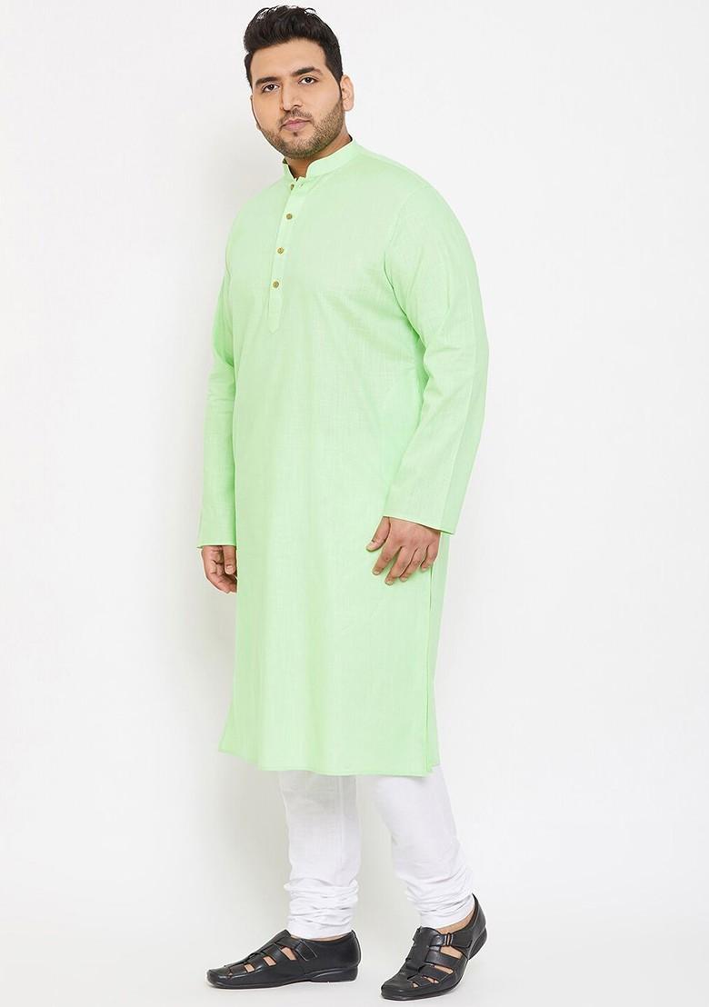 Green Solid Poly Blend Kurta Set For Men