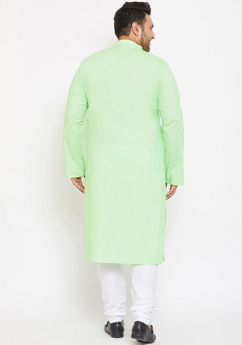 Green Solid Poly Blend Kurta Set For Men