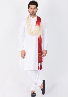 White Solid Poly Blend Kurta Set For Men