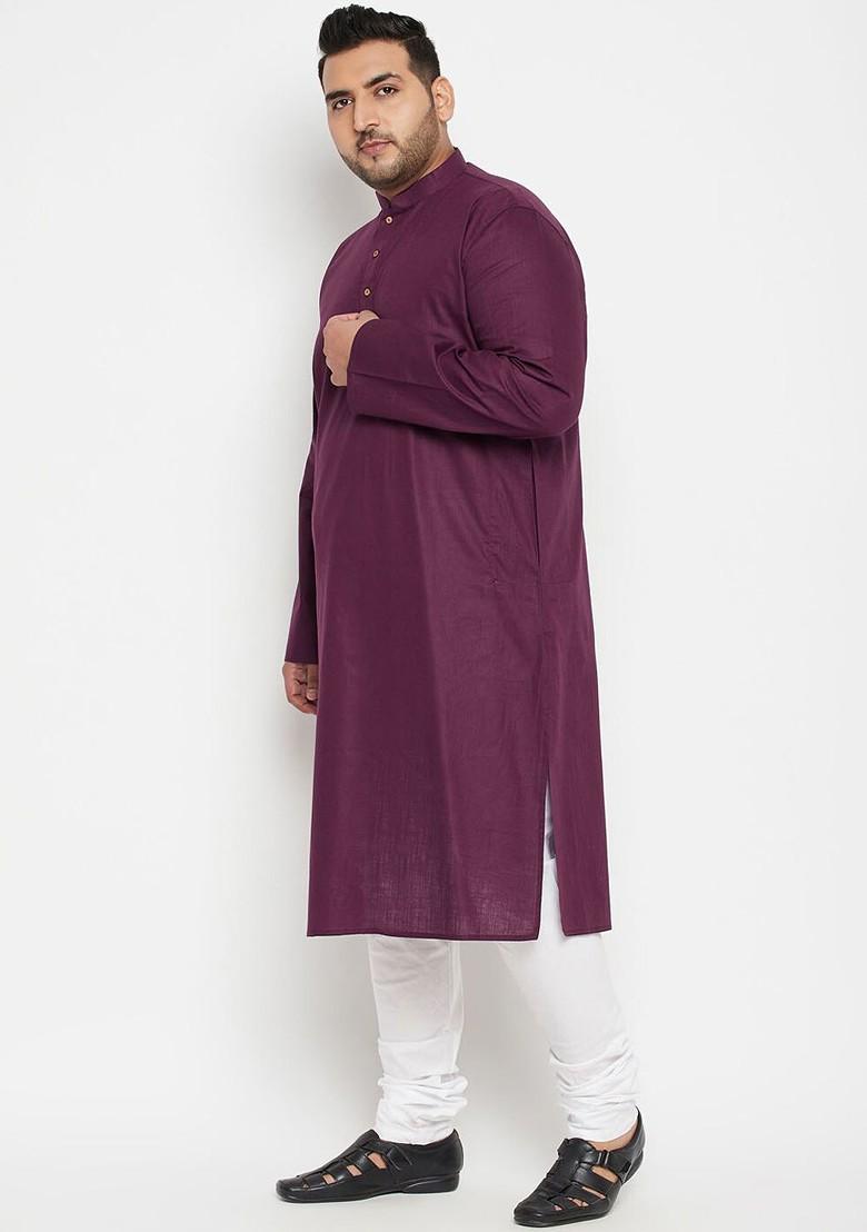 Purple Solid Poly Blend Kurta Set For Men