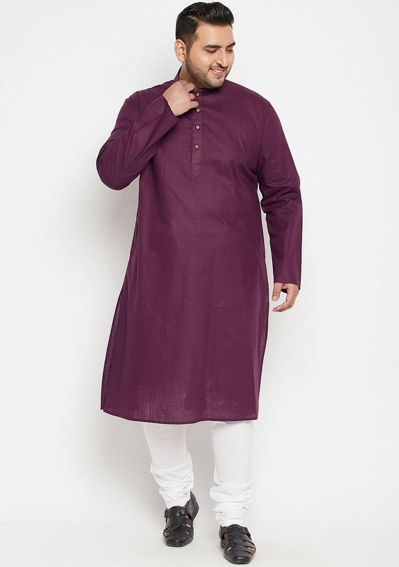 Purple Solid Poly Blend Kurta Set For Men