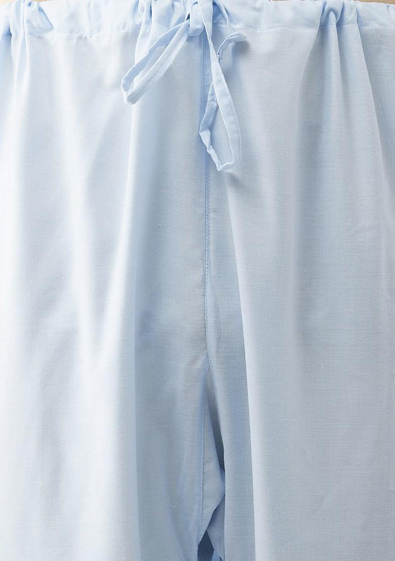 Blue Solid Poly Blend Kurta Set For Men