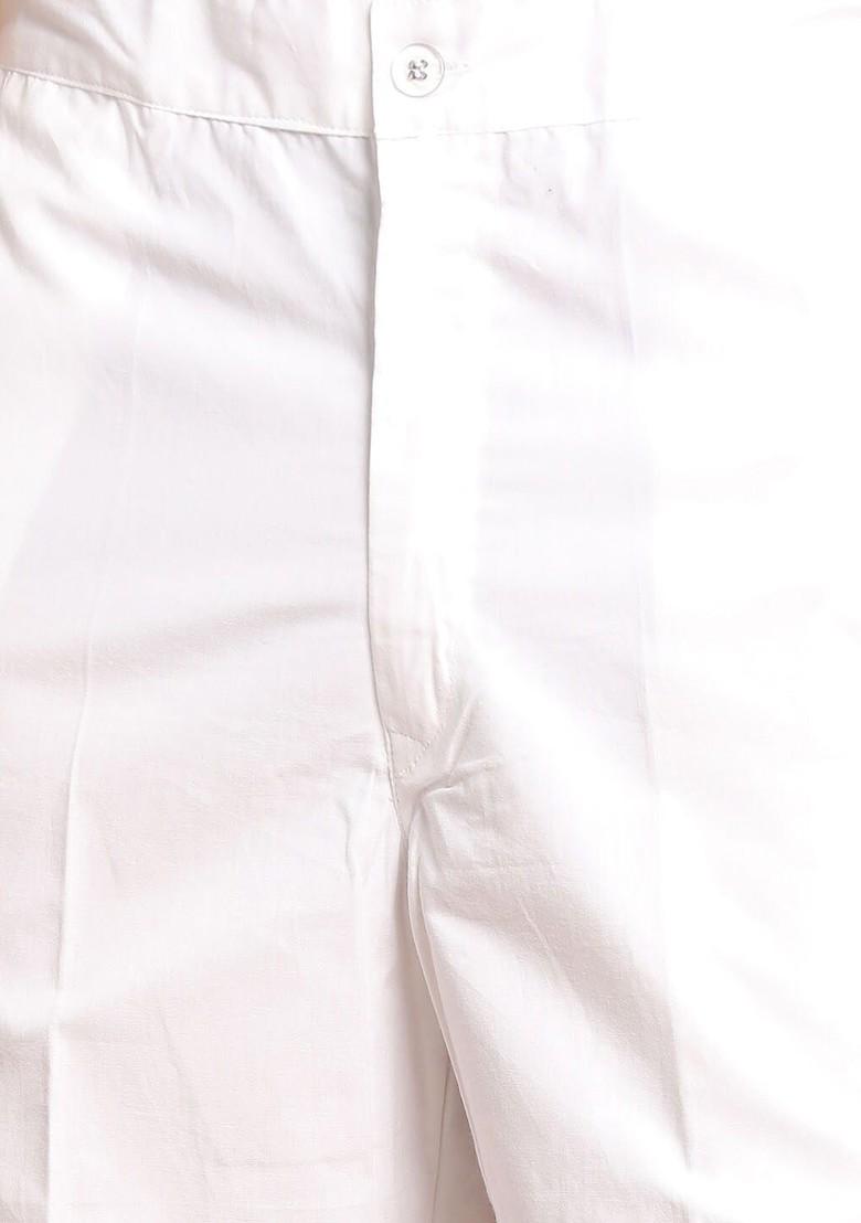 White Solid Cotton Kurta Set For Men