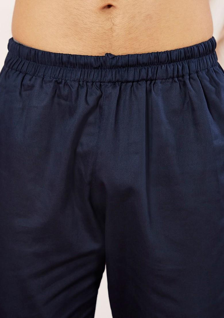 Navy Blue Solid Poly Blend Kurta Set For Men