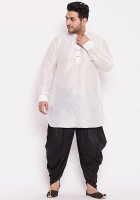 White Solid Poly Blend Kurta Set For Men