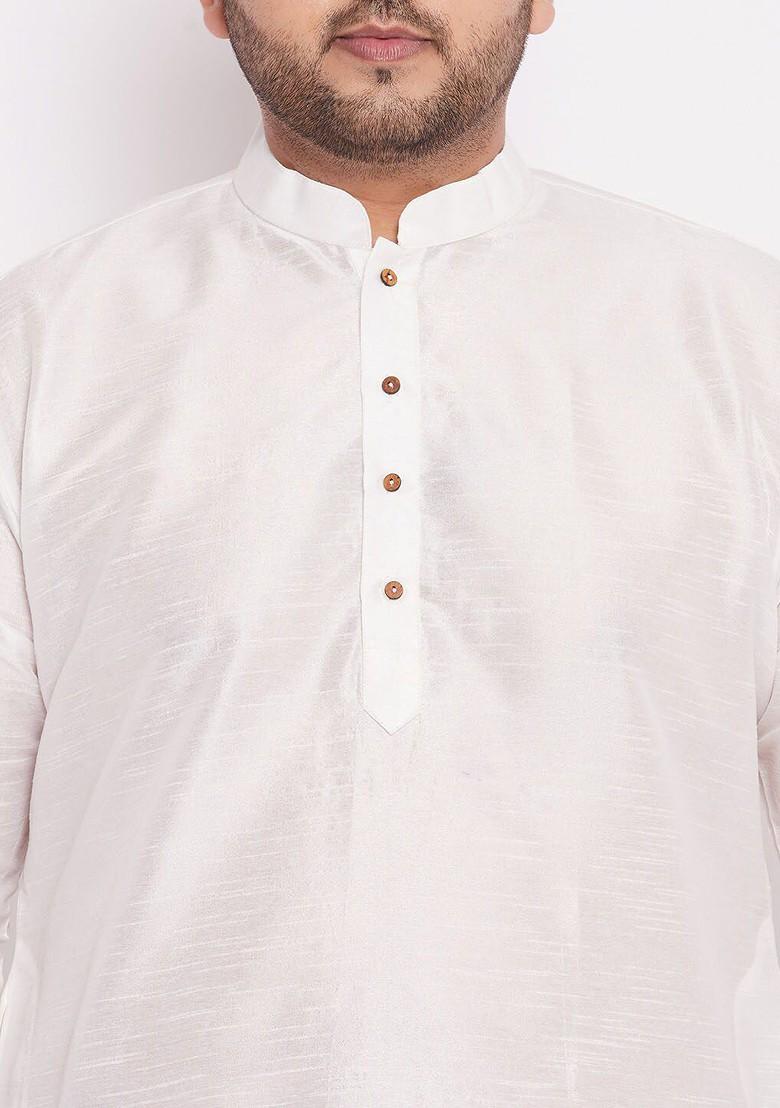 White Solid Poly Blend Kurta Set For Men