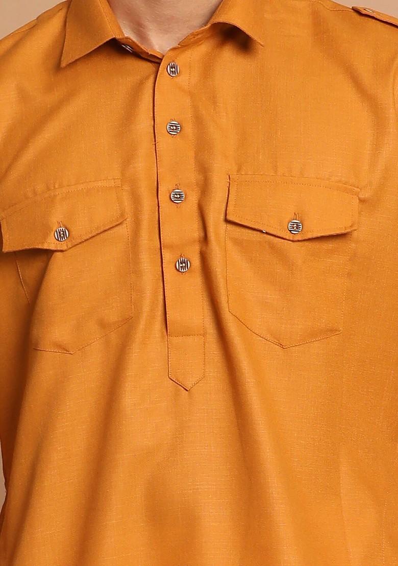 Rust Solid Poly Blend Kurta Set For Men