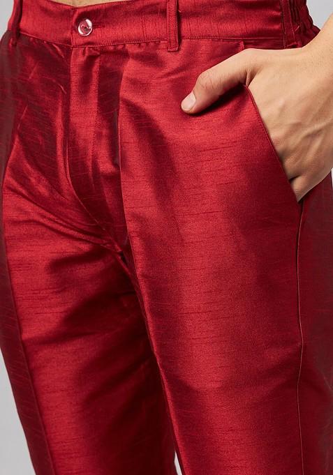 Gold Woven Poly Blend Kurta Set For Men