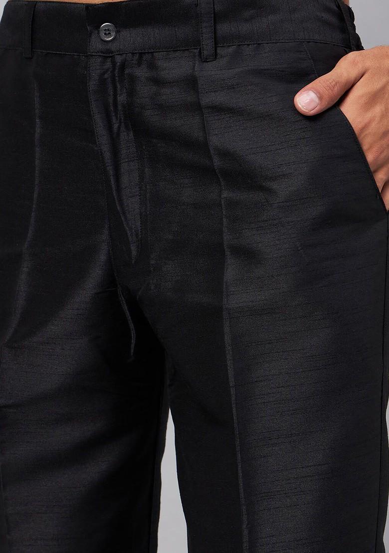 Black Solid Poly Blend Kurta Set For Men
