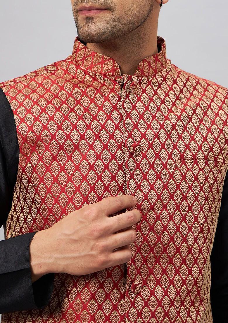 Black Solid Poly Blend Kurta Set For Men