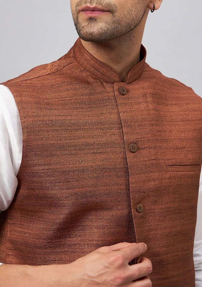 White Solid Poly Blend Kurta Set For Men