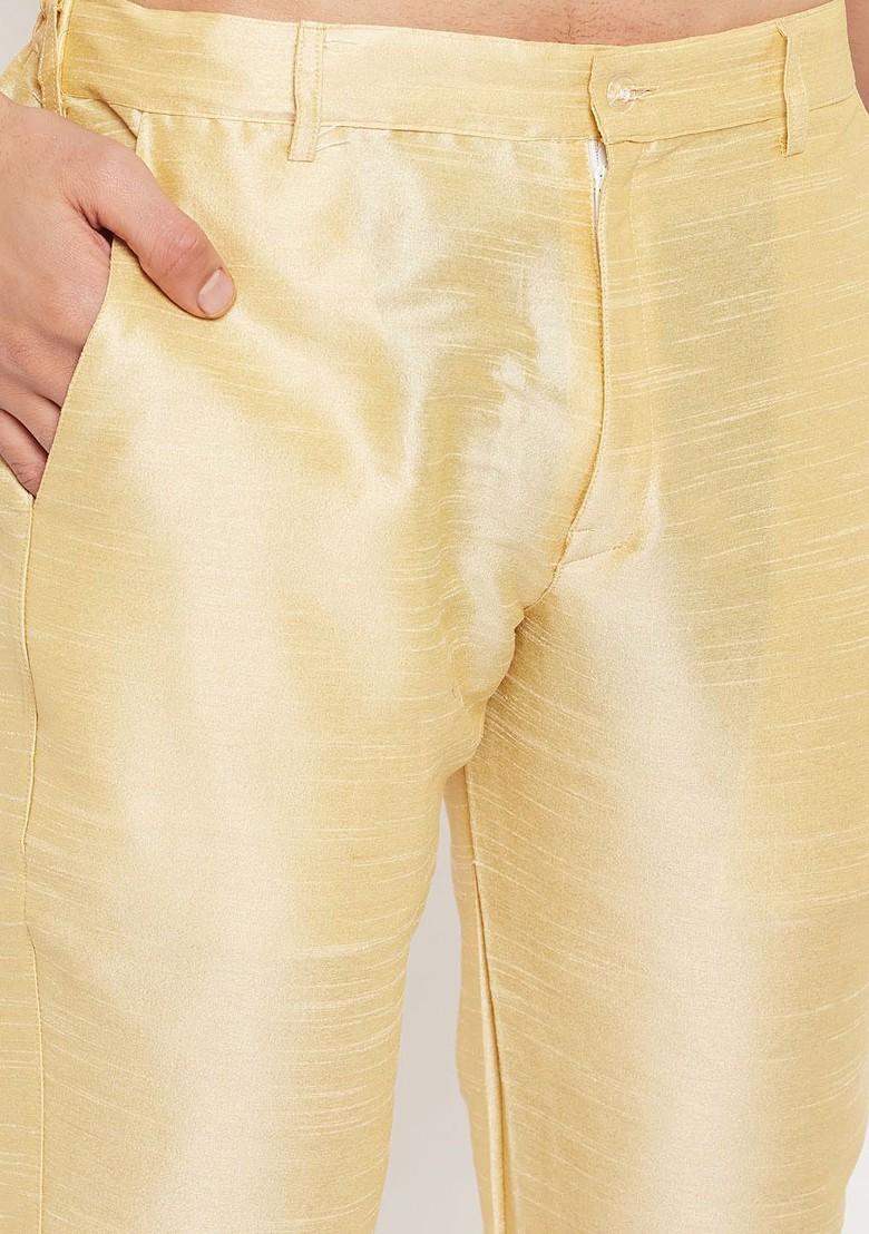 Gold Solid Poly Blend Kurta Set For Men