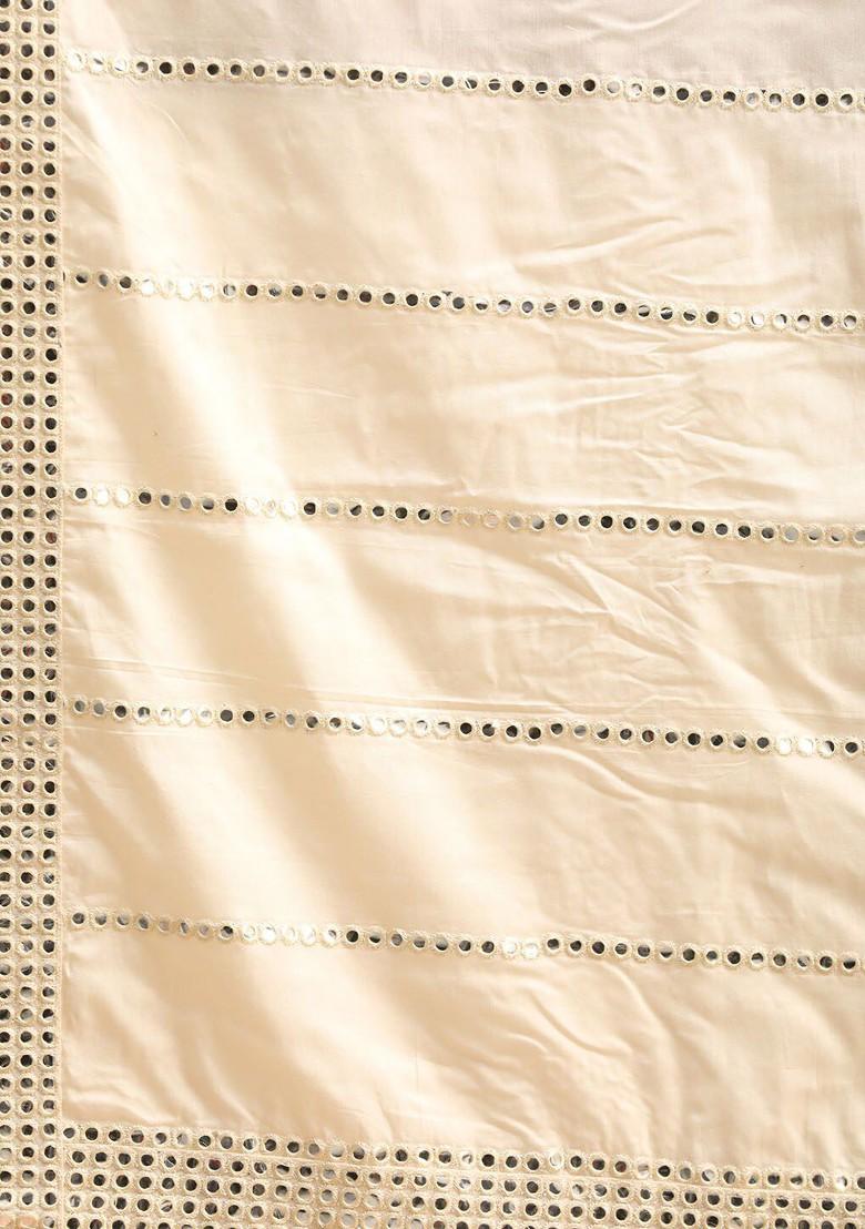 Cream Mirror Work Poly Blend Indowestern Sherwani Set For Men