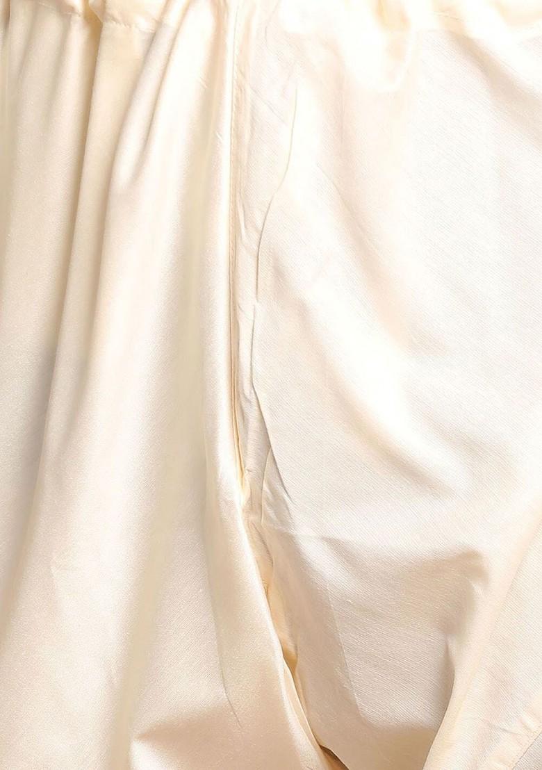 Cream Floral Print Poly Blend Kurta Set For Men