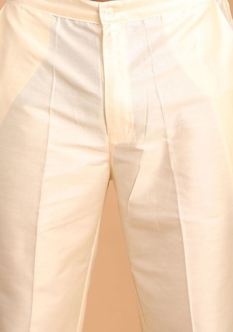 Beige Floral Print Poly Blend Kurta Set For Men