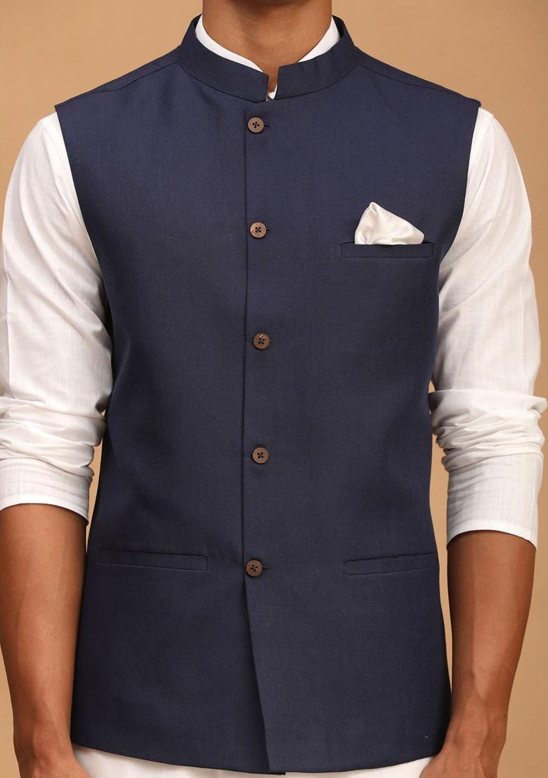 White Solid Poly Blend Kurta Set For Men