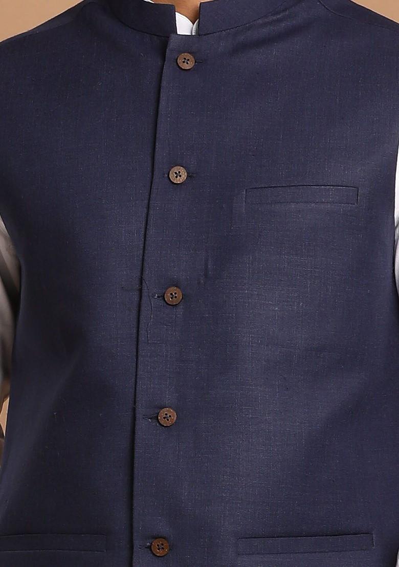 White Solid Cotton Kurta Set For Men