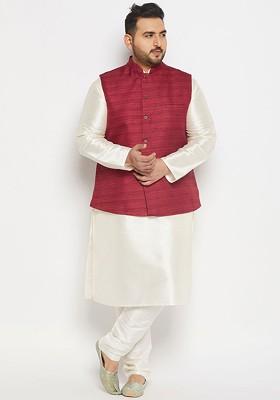 White Solid Poly Blend Kurta Set For Men