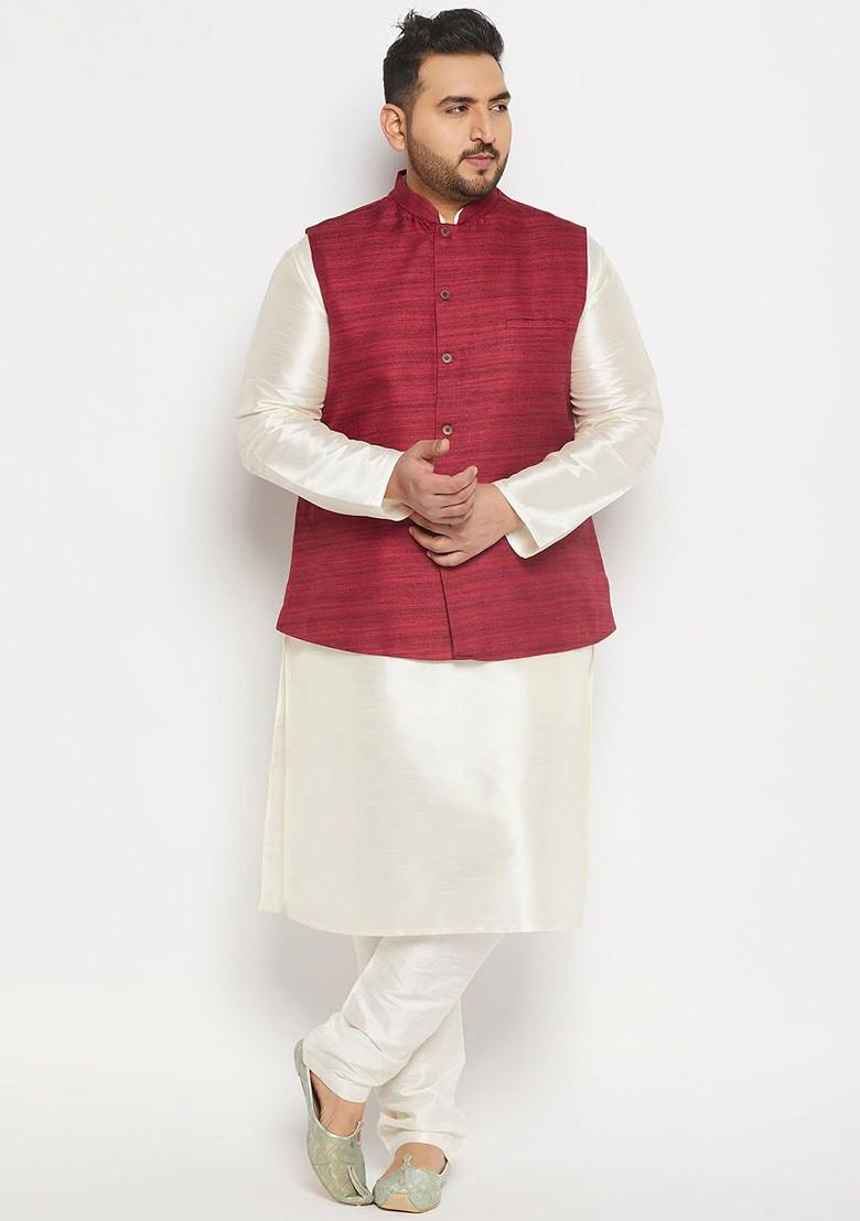 White Solid Poly Blend Kurta Set For Men