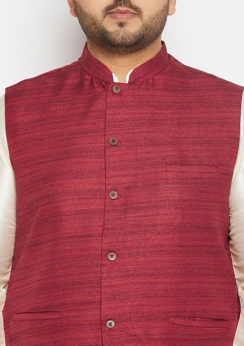 White Solid Poly Blend Kurta Set For Men